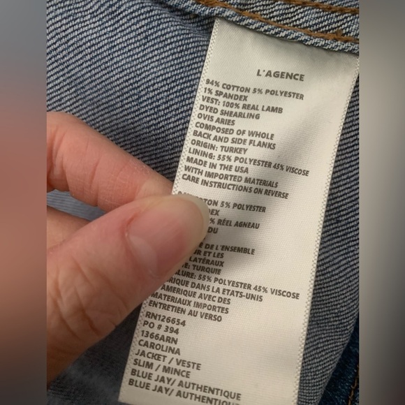 L'AGENCE Carolina denim blue shearling jacket - Picture 8 of 8